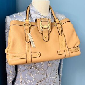 New Apt. 9 Womens Genuine Leather Shoulder Bag Purse Camel Tan Gold Hardware Y2k